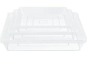 HQAUT Square Clear Plant Saucers 8+10+12 Inch, 6 Pack Pant Pot Trays, Durable Plastic Water Catcher Trays for Planter Pots, Flower Plant Drip Trays for Indoor & Outdoor Plants