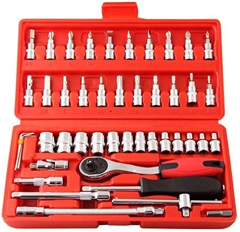 Aimex Professional Tools Drive Spanner Socket Set 1/4-inch Car Repair Ratchet Wrench Set Hand Tool -46 Pieces