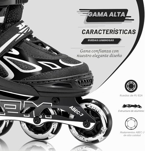 2PM Sports Adjustable Inline Skates for Girls and Boys Women Men, Sizes 30-33, 34-37, 38-41 and 42-44