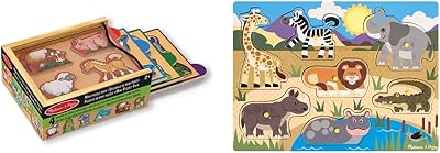 Melissa & Doug Animals Mini Puzzle Pack Safari Peg Puzzle Wooden Toy 3+