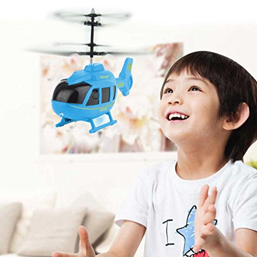 Flying Mini RC Infrared Induction Helicopter, Unpara Colorful Beautiful Dazzle Interesting Aircraft Flashing Light Toys For Kid (Blue)