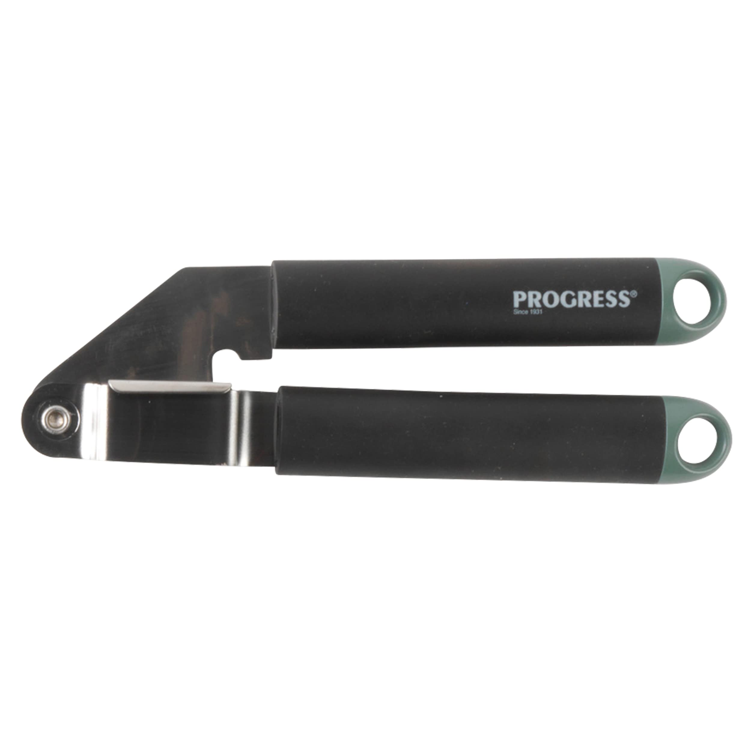 Progress BW09575GEU7 Garlic Press - Durable Stainless Steel, Easy Grip Soft-Touch Handle with Green Cuff, Easy Clean/Use, Hanging Hook for Easy Storage, Garlic & Ginger Crusher Mincer, Shimmer Range