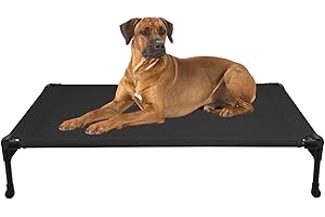 Veehoo Outdoor Elevated Dog Bed Large Sized Dogs, Large Cooling Raised Dog Cots Beds Training Platform Off Ground Hammock with Breathable Mesh, No-Slip Feet, 42"x30", Black