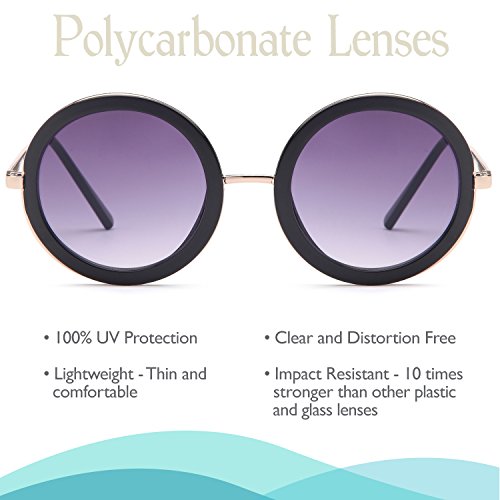 SUNLOUNGER Womens UV400 Vintage Retro Sunglasses - Gradient Purple Lens on Gold & Black Frame