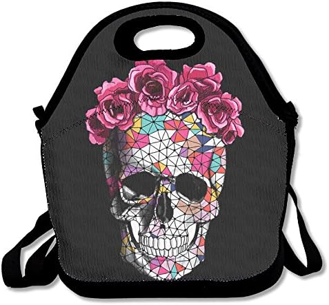 Curcy Sugar Flowers Skull Bone Cool Lunch Tote Lunch Bag School Mid-sized