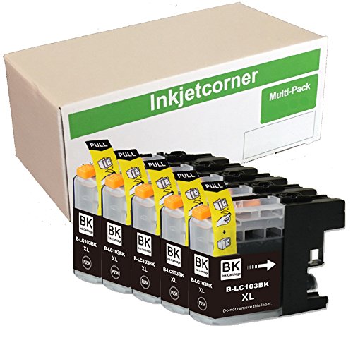 Inkjetcorner 5 BLACK Compatible Ink Cartridge for LC101 LC103 MFC-J245 MFC-J285DW MFC-J450DW MFC-J470DW MFC-J475DW MFC-J650DW MFC-J870DW MFC-J875DW MFC-J4410DW MFC-J4510DW MFC-J4610DW LC103XL