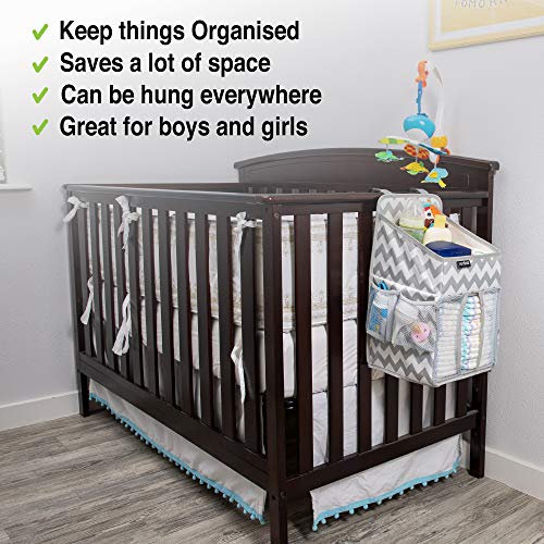 Daily Nordic Diaper Caddy Nursery Organizer (20x9x9) Crib Hanging Storage with 3 Side Pockets, Resistant Easy-to-Hang Changing Table Organizer Diaper Stacker for Newborn Baby Diapers, Wet Wipes, Toys