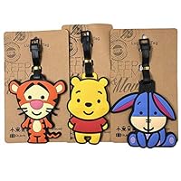 Melleco 3pcs Winnie The Pooh and Friends Tigger Piglet Cartoon Travel Identifier Luggage Suitcase Bag ID Tag with Adjustable Strap