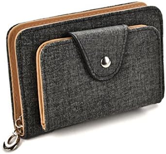 GLITZALL Women Short Wallet Leather Small Zipper Card Holder Purse(Black)
