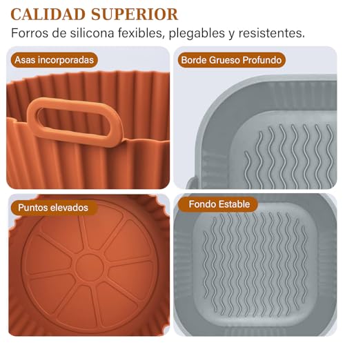 GALASALA Silicona para Freidora de Aire, 14Pcs Moldes para Freidora de Aire, que Incluye 4Pcs Air Fryer Silicon y Guantes, Pinzas, Brocha de Aceite, Accesorios Air Fryer Reutilizable Antiadherente