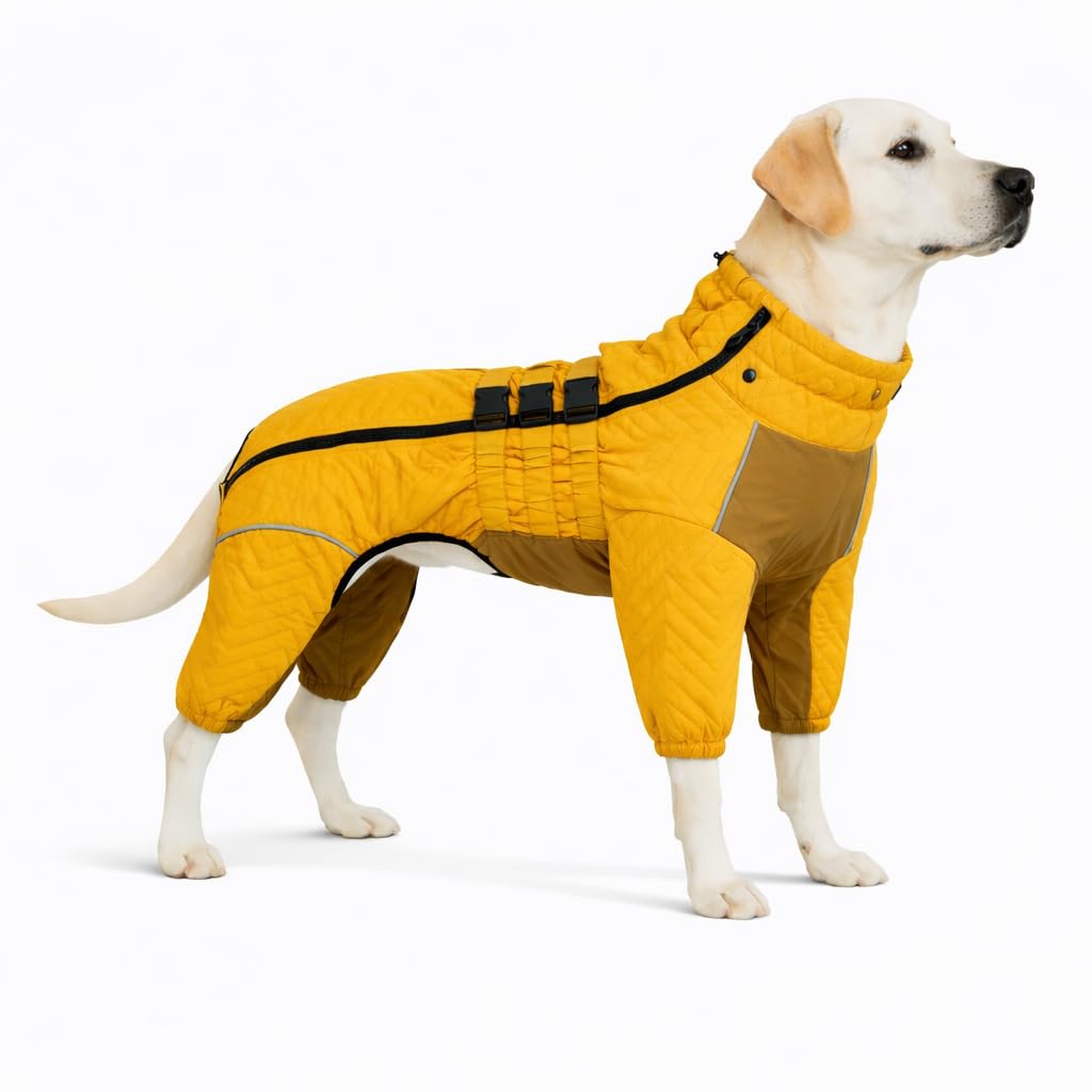 Lovelonglong Warm Dog Coat Double Layers Dog Vest, 12 Legs Covered Windproof Waterproof Reflective Warm Dog Vest Outdoor Skating Dog Costume for Small Medium Large Dogs Yellow 4XL — image 1