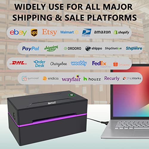 LENVII 4 Inch Thermal Label Printer with Bluetooth Connectivity丨For Shipping Labels/Warehouse/Logistics/Ecommerce/Ocean Freight丨High Resolution丨Compatible with Etsy, Shopify，eBay(Excludes holders)