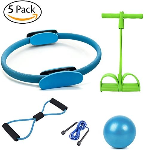 5-Piece Pilates Ring Pedal Resistance Band Elastic Pull Rope Fitness Circle Fitness