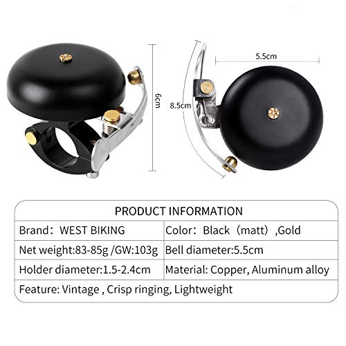 WESTGIRL Bike Bell Adult Classic Brass Bicycle Horn Retro Cycling Accessories Fit 0.5-0.94inch Handlebar,Anti-Rust, Loud Sound,Easy to Install,Practical