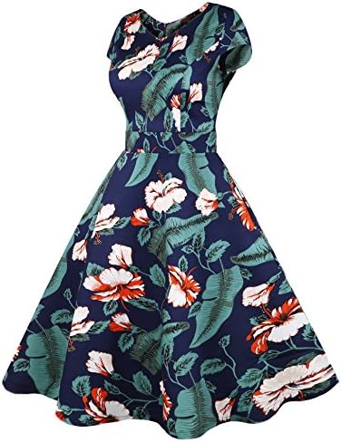 Vessos Vintage 1950s Rockabilly Floral Audrey Dress Retro Cocktail Dress with Pockets