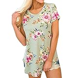 VYNCS Women Stylish Casual Blouses Tops Short Sleeve Floral Print T Shirt Tee with Curved Hem (Green, Large)