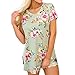 VYNCS Women Stylish Casual Blouses Tops Short Sleeve Floral Print T Shirt Tee with Curved Hem (Green, Large)