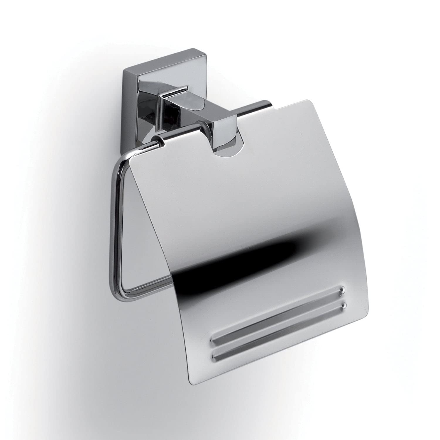 Gedy Olimpo Toilet Roll Holder with Lid, Stainless Steel, Chrome, 12.6 x 4.8 x 13 cm