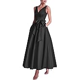 benoui Satin Mother of The Bride Dresses with Bow V Neck A-Line Tea Length Formal Gowns