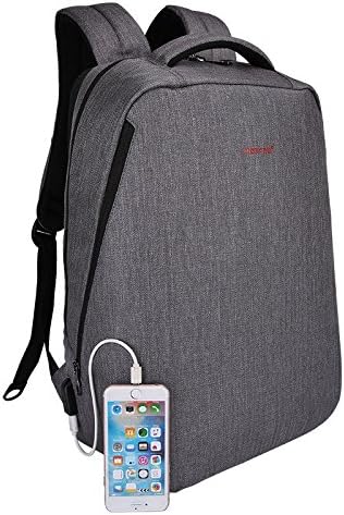 17 inch USB Charging Backpack Men Laptop Bag Women Backpack School Bag Grey HOP