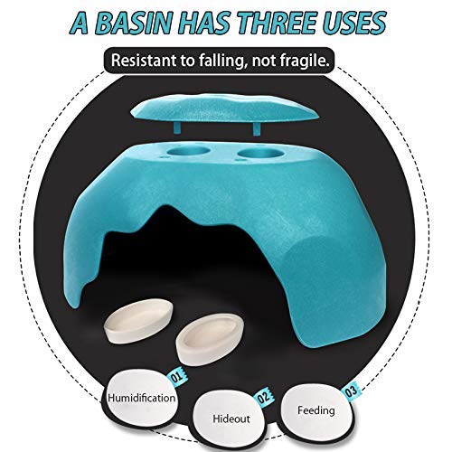 OMEM Reptiles House Reptile Hide Habitat Humidify Cave,Reptile Hideouts Box Landscaping with 2 Ceramic Sink for Beard Dragons Lizards Snakes Turtles Spiders Amphibians Reptiles Supplies (Small, Blue)