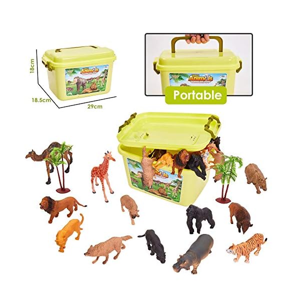 Buyger-58-Pieces-Animals-Toys-for-Kids-Zoo-Animal-Figures-Realistic-Wildlife-Toy-Activity-Play-Mat-Carry-Case-Gift-for-3-year-old-Boy-Girl BUYGER Large Size Jungle Wild Animal Figures Toys Set, Realistic Zoo Safari Figure Animal Playset with Play Mat Assemble…