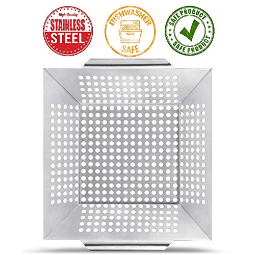 2 Pack Grill Basket Set,Grilling Wok for Vegetable, Kabob, Shrimp-Heavy Duty Stainless Steel BBQ Accessories, Fit All Grill - Thumbnail 4
