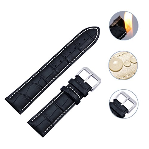 UPC 746827882435, Zeiger 20mm B003 Swiss Army Waterproof Interchangeable High Quality Leather Wrist Replacement Watch Bands Strap for Men for Women Ladies fit all watch (Black)