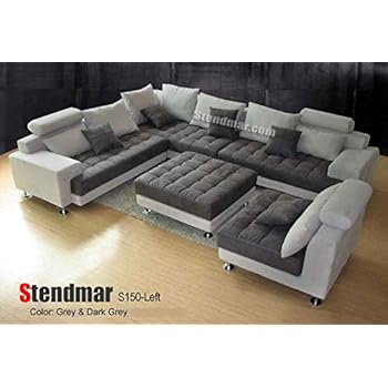 Amazon Com 5pc Modern 2 Tone Grey Microfiber Big Sectional Sofa