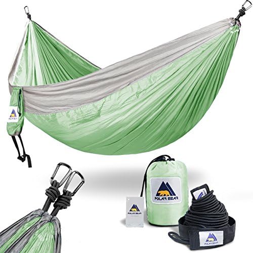 Outdoors Portable Lightweight Single &amp; Double Camping Hammocks 120" (L) x 80"(W) with Stretch Resistant Parachute Nylon Ropes and Steel Carabiners for Backpacking, Travel, Beach, Hiking, Yard Contains 2 x Straps (120" in length) &amp; 2 x Carabiners for Easy Setup LimeGreen