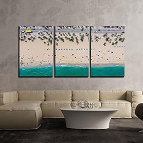 3 Piece Canvas Wall Art - an Aerial View of Tropical Beach - Modern Home Art Stretched and Framed Ready to Hang - 16"x24"x3 Panels