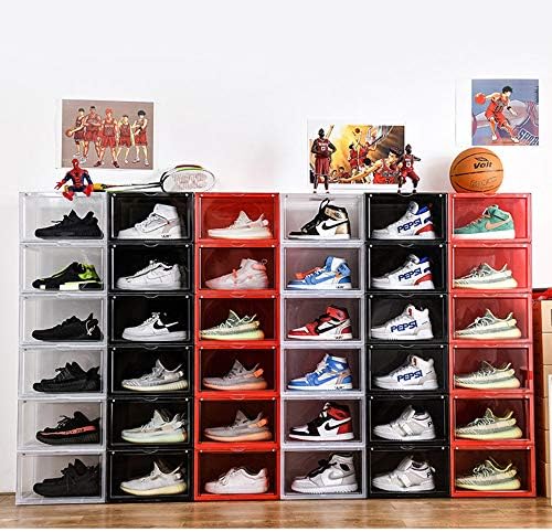 Amazon Otyty シューズボックス スニーカー収納 収納ボックス 収納ケース スニーカーボックス プラスチック 靴収納 靴棚 ブラック 大容量 組立て式 ふた付き 折りたたみ 長辺扉付き 多層 開閉扉 小物 文房具 化粧品収納 クロゼット 玄関 幅36 高22 奥28cm 6個セット