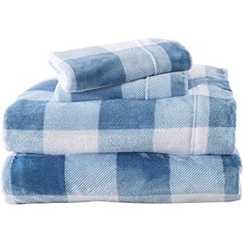 Great Bay Home Extra Soft Cozy Velvet Plush Sheet Set. Deluxe Bed Sheets with Deep Pockets. Velvet Luxe Collection (Queen, Buffalo Check - Stone Blue)