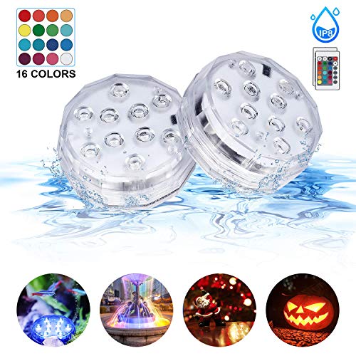 Sunvook Submersible Led Lights with Remote Control IP68 Waterproof Underwater Led Lights Multi-Color Battery Operated Fountain, Pond Pool, Aquarium, Vase, Hot Tub, Bathtub, Fish Tank Lights(2Pack)