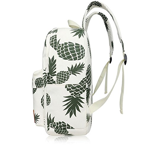 image for Toniker White Pineapple Printed Canvas Lightweight Backpack for Girls 