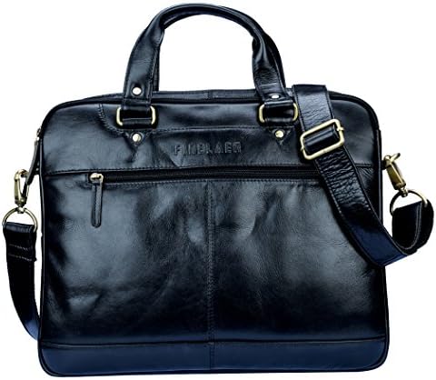 Finelaer Brown Designer Leather Messenger Bag For Men 14 inch