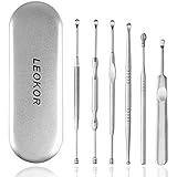 Ear Pick Earwax Removal Curette, LEOKOR 6 Pcs Medical Grade Ear Hygiene Care Kits Stainless Steel Ear Cleaning Tool with Storage Box