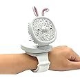 Shelbybox Personal Fan with Wrist Strap - Battery Operated, USB Rechargeable Fan Portable, LED Lights, 3 Adjustable Speed - Portable Fans for Kids Children Boys Girls Indoor Outdoor (White)