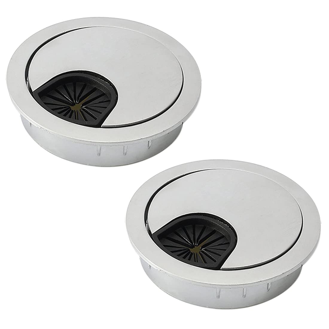 2Pcs 80mm Desk Cable Grommets, Computer Desk Metal Cable Hole, Round Cable Hole Cover for Desktop Cable Organizer（Grey)