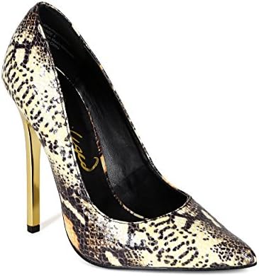 Privileged Women Snakeskin Leatherette Pointy Toe Metallic Stiletto Pump CB11 - Tan Leatherette