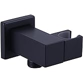 Wall Union with Hand Shower Holder, Angle Simple Brass Wall Mounted Supply Elbow with Adjustable Shower Wand Bracket Matte Bl