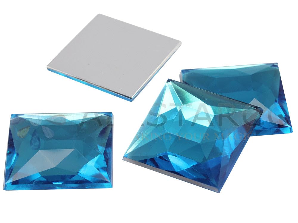 24mm Flat Back Acrylic Square Gems Rhinestones Cosplay Costume Embelishments - 14 Pieces (Blue Aqua A21)