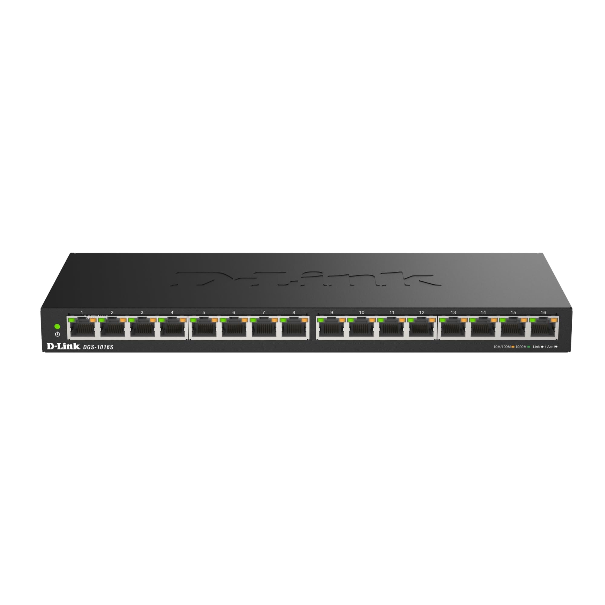 D-Link DGS-1016S 16-Port Unmanaged Gigabit Switch (ohne Lüfter, Low Profile Metallgehäuse, Desktop / Wandmontage, Plug-and-Play, 802.1p QoS, 802.3az EEE), schwarz 7