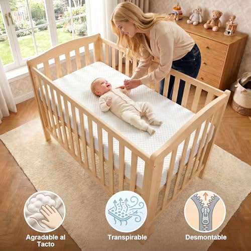 MAMAEASE Colchón de Cuna para Bebé, 15cm Colchón en Caja Esponja Foam De Alta Densidad, Firmeza Media, Impermeable y Transpirable, Funda Lavable a Máquina, 130 * 70CM