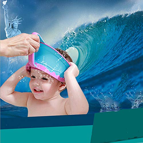 Potelin Adjustable Shower Cap Waterproof Shampoo Hat Water Shield Hat Bath Supplies for Kid Child Blue and Purple Edge - Thumbnail 4
