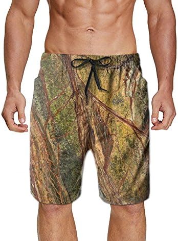 Men's Slim Fit Ultra Quick Dry Board Shorts Swim Trunks Mesh Lining Marble Rainforest