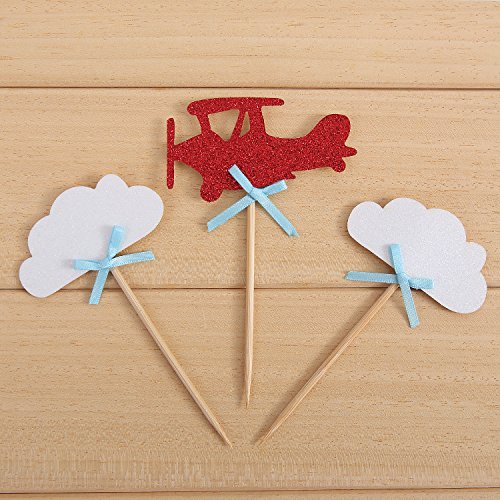 24 Pack Cloud and Airplane Cupcake Toppers Up Up Kids' Party Decors - by Giuffi