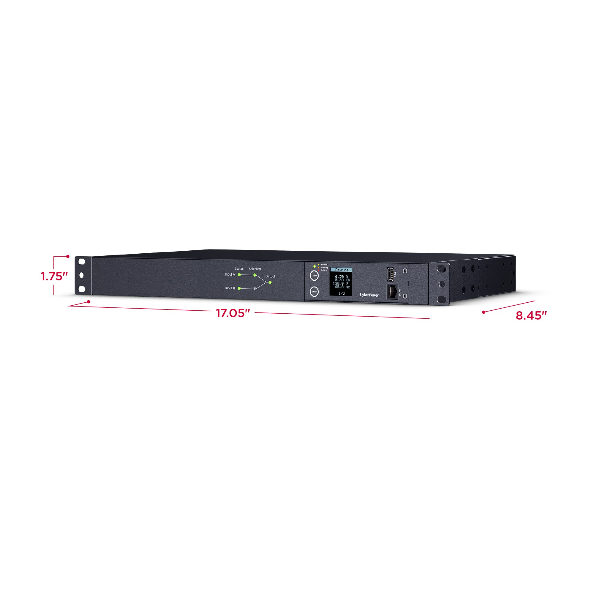 1u Rack Ats Mua CyberPower PDU24001 Metered ATS PDU, 100-120V, 15A (Derated to 12A ...