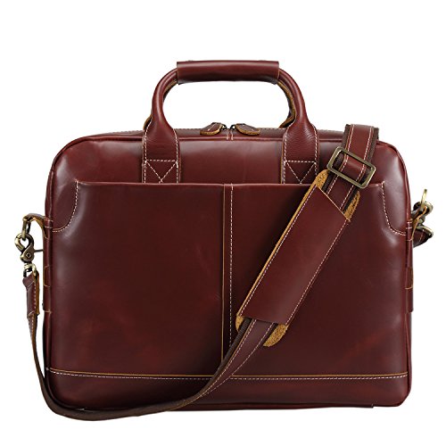 Texbo Genuine Leather Men's Briefcase Messenger Tote Bag Fit 17" Laptop