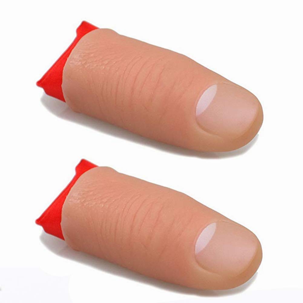 ZQION Magic Fake Finger with Red Silk Magic Tricks Disappearing Silk Fake Thumb Tip Magic Gimmicks Prank Toy,2 Set